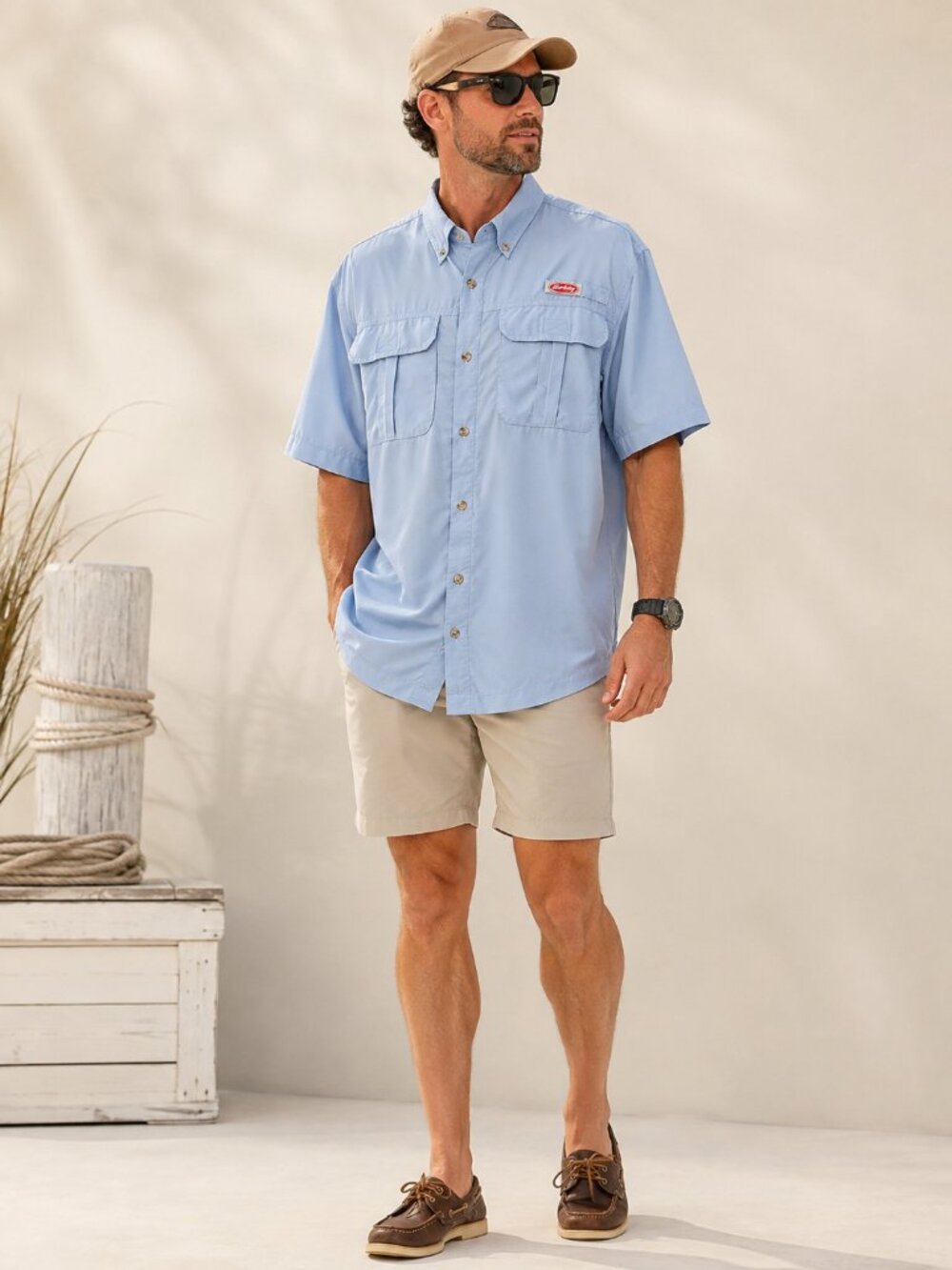 Berkley Vented Fishing Shirt Mens Large Blue Short Sleeve UPF Performance Hiking